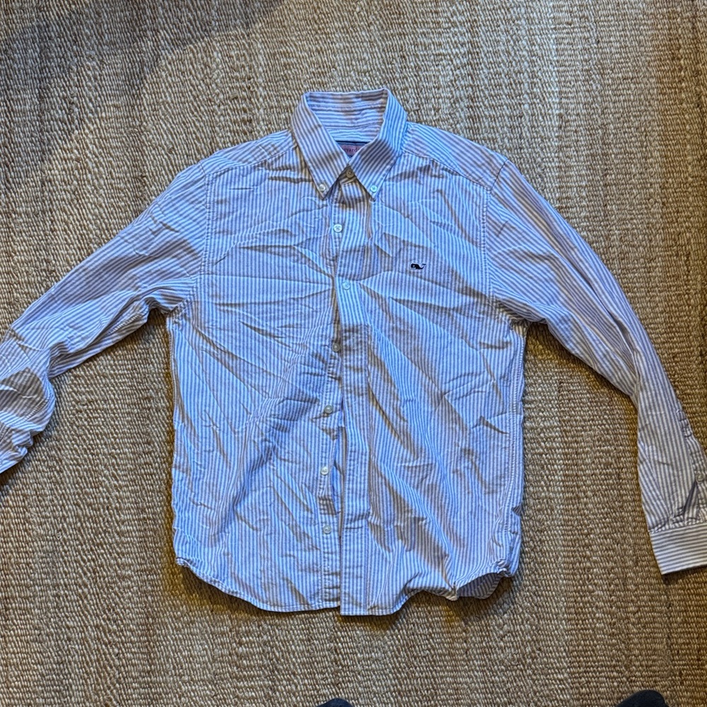 Vineyard Vines Men's Purple and White Striped Oxford Shirt